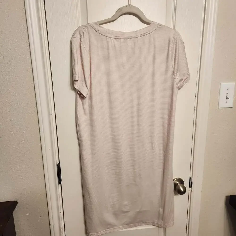 Rae Dunn Pink Striped Short Sleeve V-Neck Sleepshirt with Love Pocket